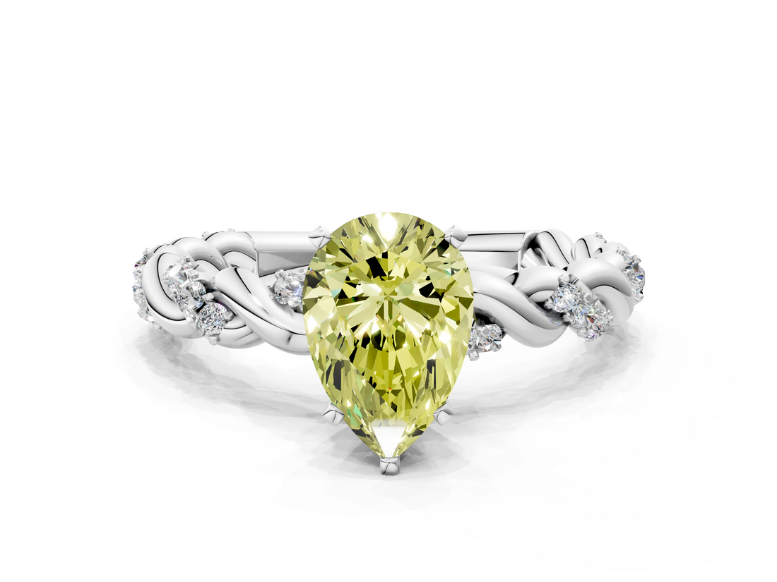 White gold Fancy Yellow Pear  Solitaire Twisted Band with Pavé Accents and Four-Prong Setting_3