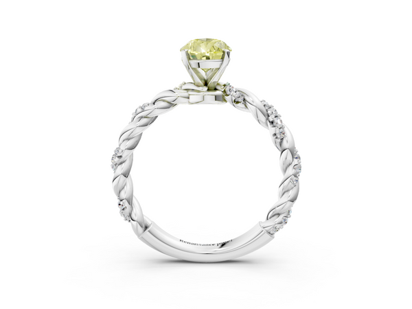 White gold Fancy Yellow Pear Cut Diamond Solitaire Ring with Twisted Band and Pavé Accents