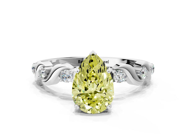 White Gold Pear-Shaped Ribbon Twist Engagement Ring Setting for Fancy Yellow Center