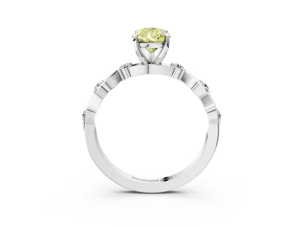 White Gold Pear-Shaped Ribbon Twist Engagement Ring Setting for Fancy Yellow Center