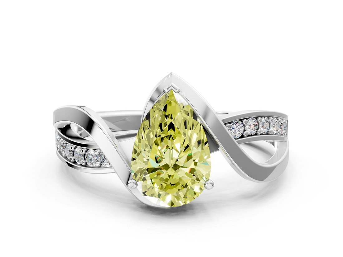 White gold Fancy Yellow Pear  Solitaire Twisted Band with Prong Setting_3