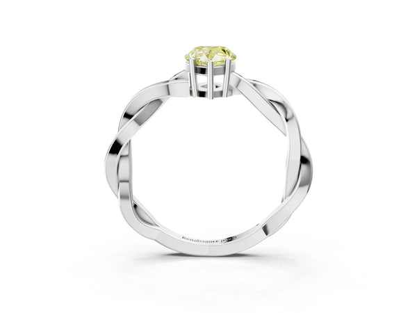 White gold Fancy Yellow Pear  Solitaire Twisted Pave Diamond Ring with Four-Prong Setting