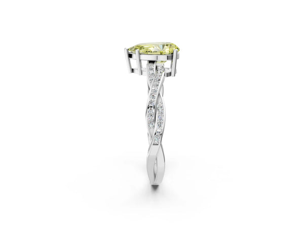 White gold Fancy Yellow Pear  Solitaire Twisted Pave Diamond Ring with Four-Prong Setting