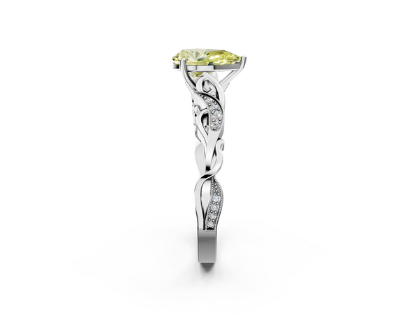 White gold Fancy Yellow Pear  Solitaire Vine Band with Milgrain Prong Setting