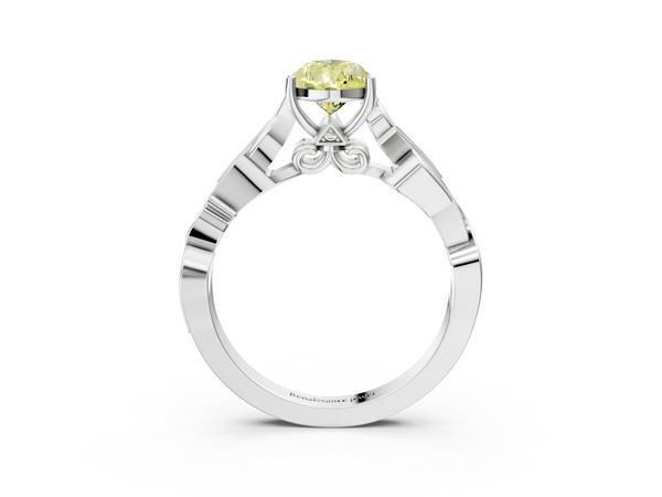 White gold Fancy Yellow Pear  Solitaire Vine Band with Milgrain Prong Setting