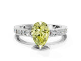 White gold Fancy Yellow Pear  Solitaire with Pavé Band and Four-Prong Setting_346