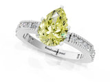 White gold Fancy Yellow Pear  Solitaire with Pavé Band and Four-Prong Setting_347