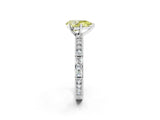 White gold Fancy Yellow Pear  Solitaire with Pavé Band and Four-Prong Setting_353
