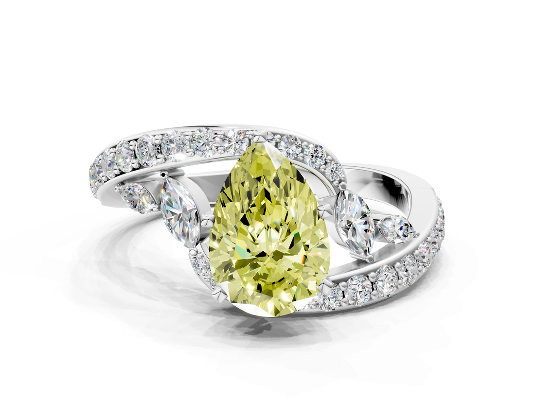 White gold Fancy Yellow Pear  Solitaire with Pavé Twist Band and Four-Prong Setting_54