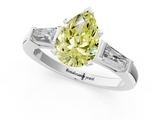 White gold Fancy Yellow Pear  Solitaire with Tapered Baguette Side Stones on a Classic Band with Four-Prong Setting_86