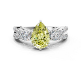 White gold Fancy Yellow Pear  Three-Stone Diamond Ring with Pavé Split Shank and Four-Prong Setting_78