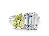 White gold Fancy Yellow Pear  and Emerald Cut Toi Moi Ring with Prong Setting_63