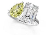 White gold Fancy Yellow Pear  and Emerald Cut Toi Moi Ring with Prong Setting_64