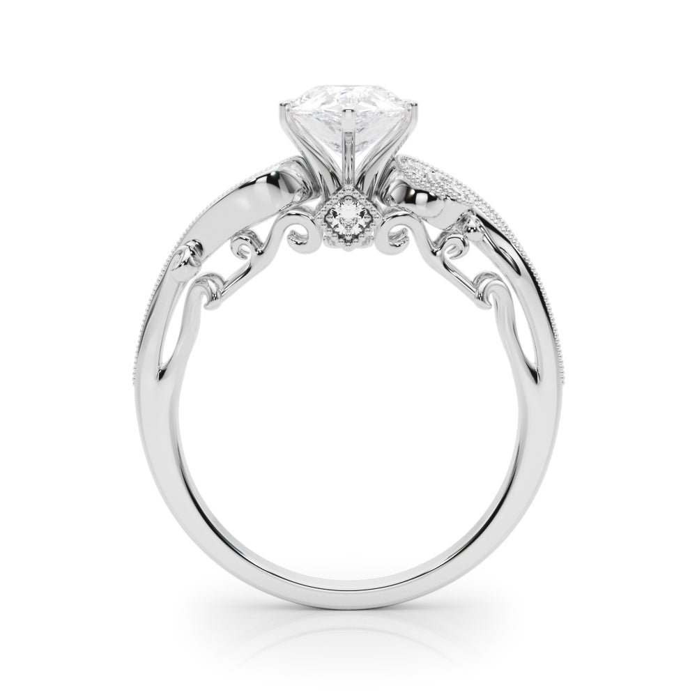 White gold Fancy Yellow Pear cut Solitaire with Milgrain Pave Band and Four-Prong Setting 2
