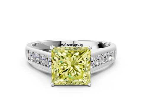 White gold Fancy Yellow Princess  Brilliant Channel-Set Solitaire Ring with Four-Prong Setting_17