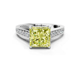 White gold Fancy Yellow Princess  Brilliant Cut Diamond Engagement Ring with Pavé Band and Four-Prong Setting_29