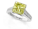 White gold Fancy Yellow Princess  Brilliant Cut Diamond Engagement Ring with Pavé Band and Four-Prong Setting_30