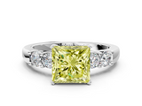 White gold Fancy Yellow Princess  Brilliant Cut Diamond Five-Stone Prong Set Engagement Ring with Channel Band