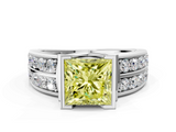 White gold Fancy Yellow Princess  Brilliant Diamond Channel Set Wide Band Ring with Bezel Setting