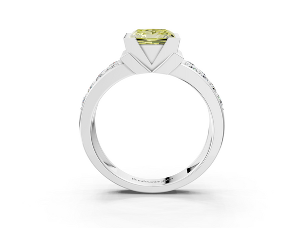 White gold Fancy Yellow Princess  Brilliant Diamond Channel Set Wide Band Ring with Bezel Setting