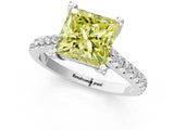 White gold Fancy Yellow Princess  Brilliant Diamond Solitaire with Pavé Band and Four-Prong Setting 2