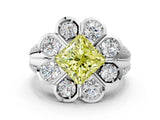 White gold Fancy Yellow Princess  Brilliant Flower Halo Diamond Split Shank Ring_105