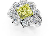 White gold Fancy Yellow Princess  Brilliant Flower Halo Diamond Split Shank Ring_106