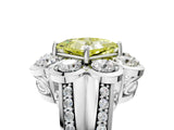 White gold Fancy Yellow Princess  Brilliant Flower Halo Diamond Split Shank Ring_110