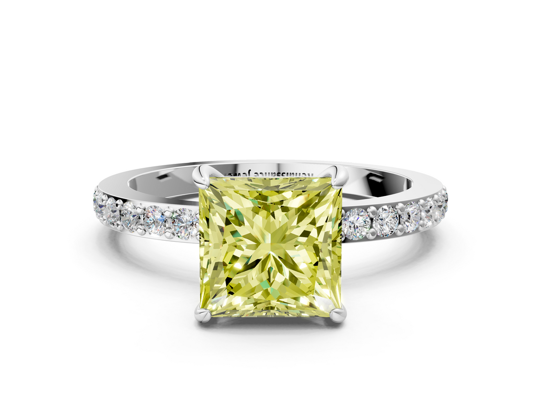 White gold Fancy Yellow Princess  Brilliant Pavé Band Solitaire with Four-Prong Setting_17