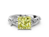 White gold Fancy Yellow Princess  Brilliant Solitaire with Leaf Motif Band and Four-Prong Setting_35