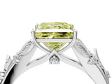 White gold Fancy Yellow Princess  Brilliant Solitaire with Leaf Motif Band and Four-Prong Setting_39