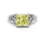 White gold Fancy Yellow Princess  Brilliant Solitaire with Pave Band and Four-Prong Setting