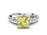 White gold Fancy Yellow Princess  Brilliant Solitaire with Side Stones on a Pave Band and Four-Prong Setting_24
