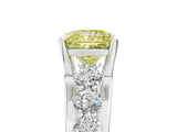 White gold Fancy Yellow Princess  Brilliant Solitaire with Side Stones on a Pave Band and Four-Prong Setting_29