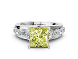 White gold Fancy Yellow Princess  Brilliant Solitaire with Side Stones on a Pave Band and Four-Prong Setting_53
