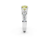 White gold Fancy Yellow Princess  Brilliant Solitaire with Side Stones on a Pave Band and Four-Prong Setting_55