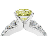 White gold Fancy Yellow Princess  Brilliant Solitaire with Side Stones on a Pave Band and Four-Prong Setting_57