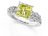 White gold Fancy Yellow Princess  Cluster Diamond Engagement Ring with Pavé Band and Four-Prong Setting_1