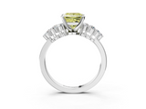 White gold Fancy Yellow Princess  Cluster Diamond Engagement Ring with Pavé Band and Four-Prong Setting_3