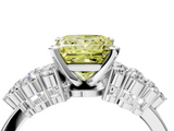 White gold Fancy Yellow Princess  Cluster Diamond Engagement Ring with Pavé Band and Four-Prong Setting_4