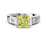 White gold Fancy Yellow Princess Cut Brilliant Channel-Set Diamond Ring with Bezel Prong Setting_12