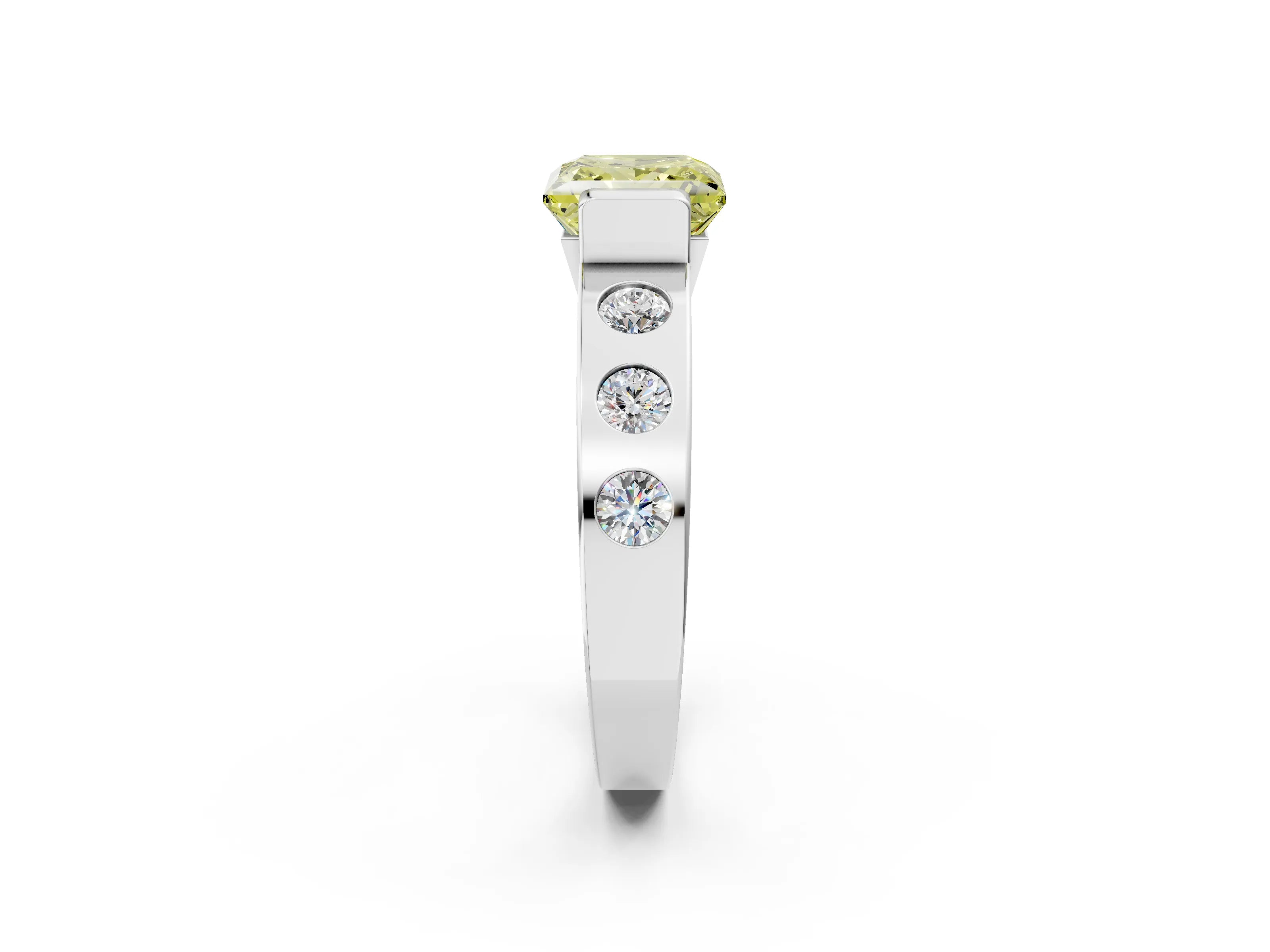White gold Fancy Yellow Princess Cut Brilliant Channel-Set Diamond Ring with Bezel Prong Setting_14