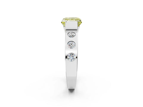 White gold Fancy Yellow Princess Cut Brilliant Channel-Set Diamond Ring with Bezel Prong Setting_14