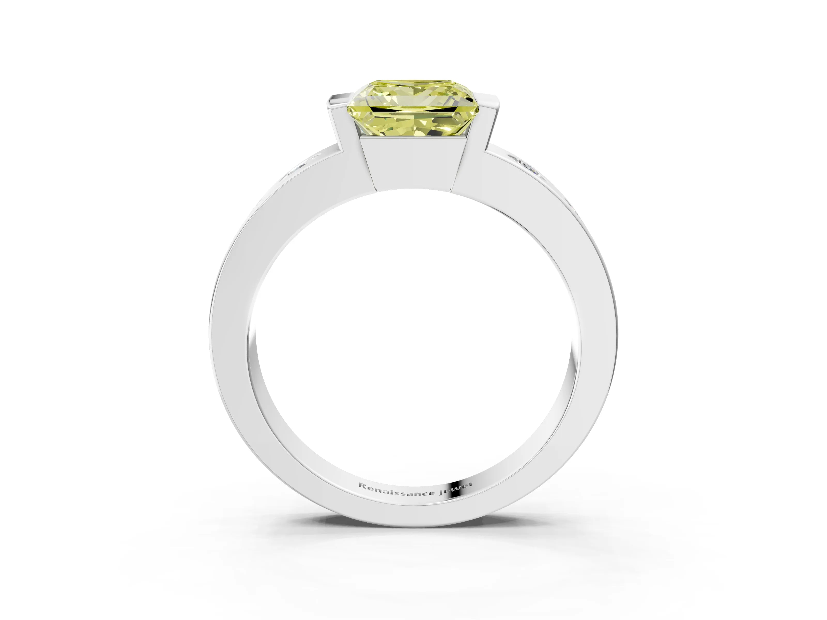 White gold Fancy Yellow Princess Cut Brilliant Channel-Set Diamond Ring with Bezel Prong Setting_15