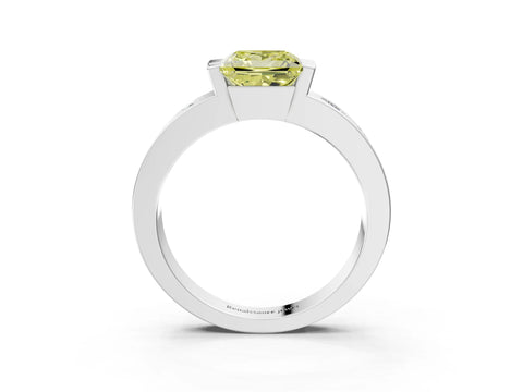 White gold Fancy Yellow Princess Cut Brilliant Channel-Set Diamond Ring with Bezel Prong Setting_15
