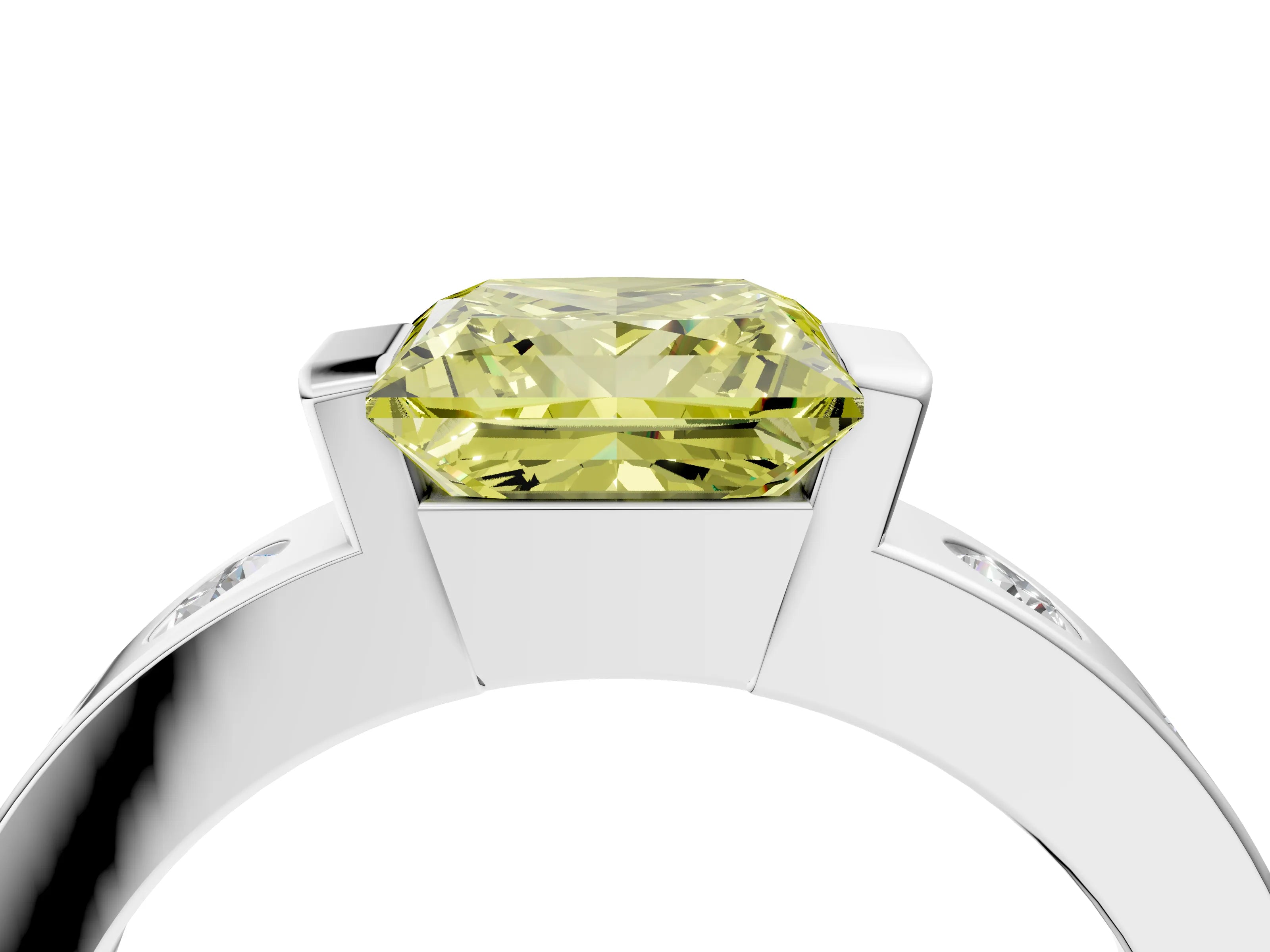 White gold Fancy Yellow Princess Cut Brilliant Channel-Set Diamond Ring with Bezel Prong Setting_16