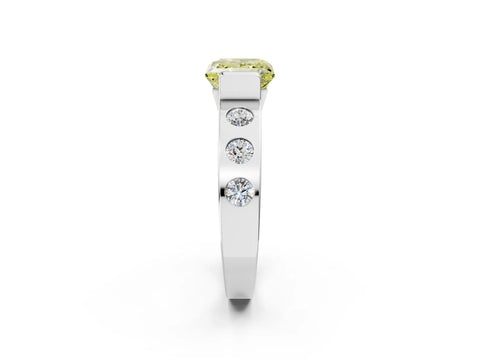 White gold Fancy Yellow Princess Cut Brilliant Channel-Set Diamond Ring with Bezel Prong Setting_2