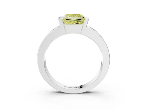 White gold Fancy Yellow Princess Cut Brilliant Channel-Set Diamond Ring with Bezel Prong Setting_3