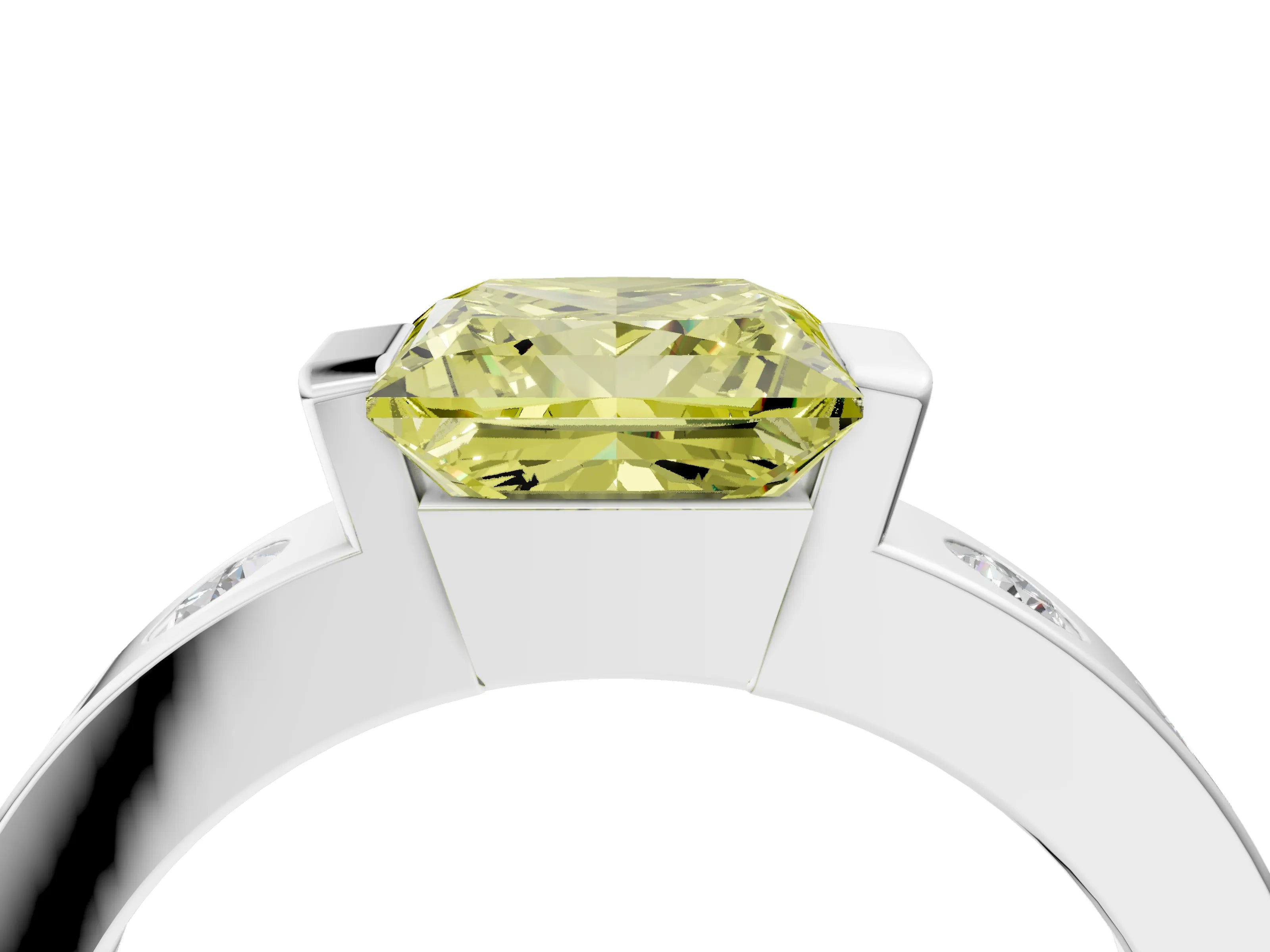 White gold Fancy Yellow Princess Cut Brilliant Channel-Set Diamond Ring with Bezel Prong Setting_4