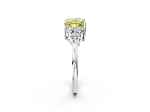 White gold Fancy Yellow Princess Cut Brilliant Diamond Cluster Accent Solitaire Ring with Prong Setting_26